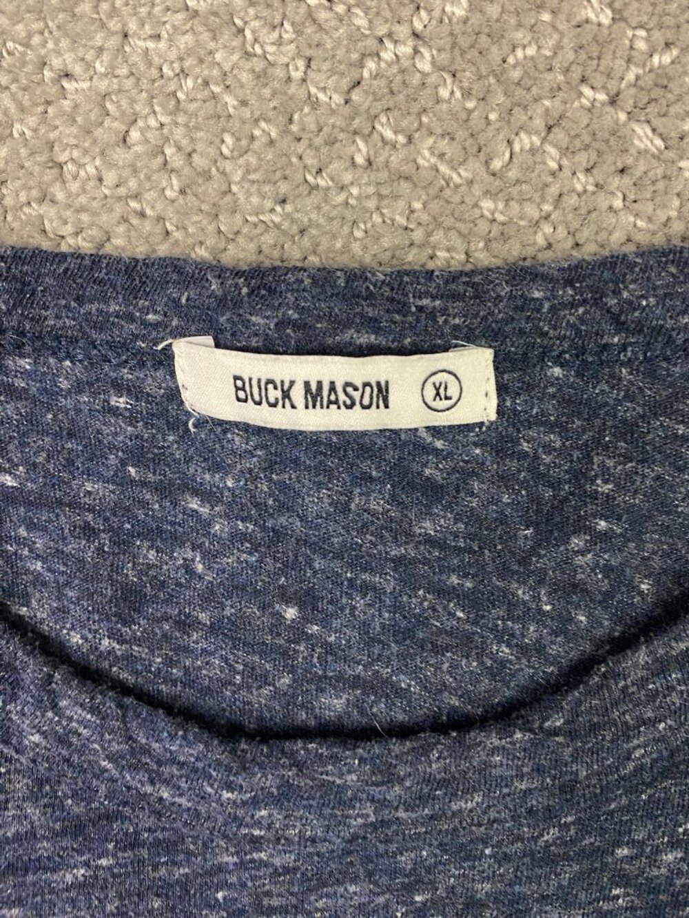 Buck Mason T-Shirt Mens XL Blue Heather Slub Curved Hem Tee Stretch Short Sleeve - Picture 3 of 7